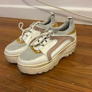 Madden Girl White and Gray Platform Sneakers with Chunky Sole